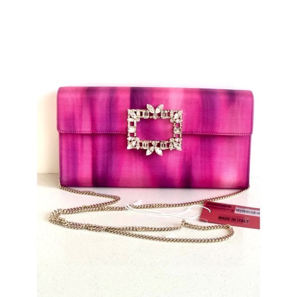 NWB ROGER VIVIER BROCHE ENVELOPE BOUGENVILLE FLAP PURPLE  SATIN CLUTCH - Picture 13 of 15